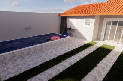 CAS261379 Casa Nova em Fase de Obra à Venda em Itanhaém – 02 Dormitórios com Piscina